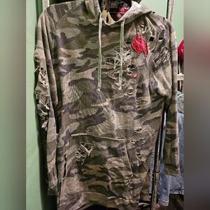 Distress camo hoodie